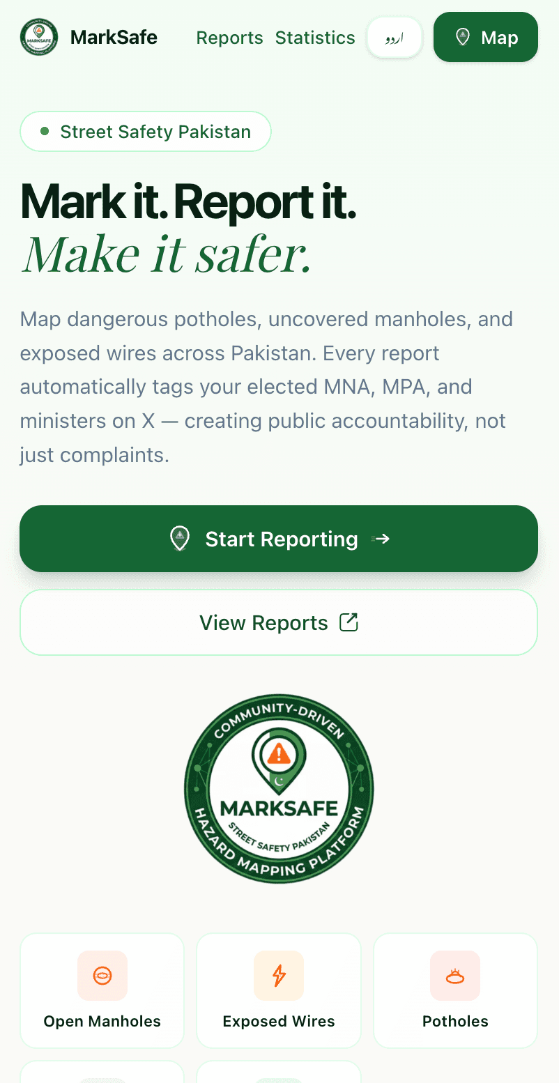 Bilingual statistics page showing district coverage and report counts